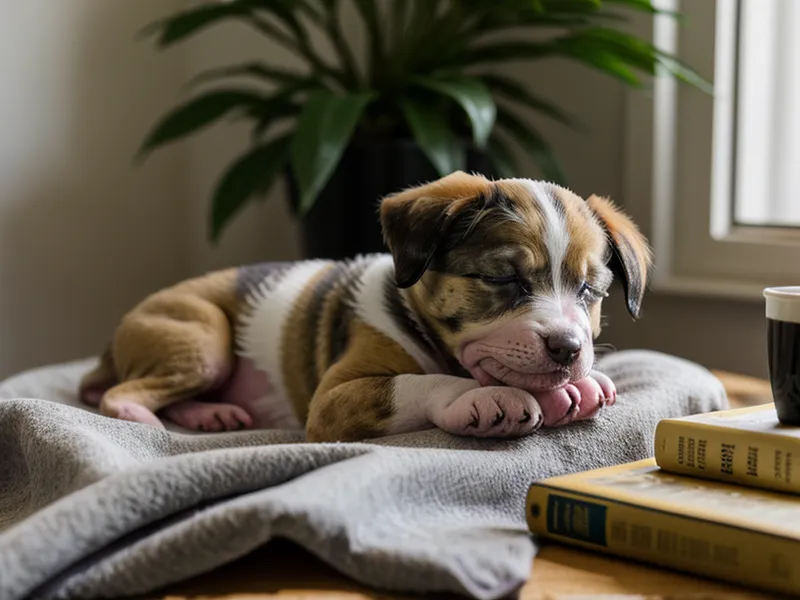 Welpe schläft ruhig im Körbchen – Alleinbleiben-Training gegen Trennungsangst beim Hund