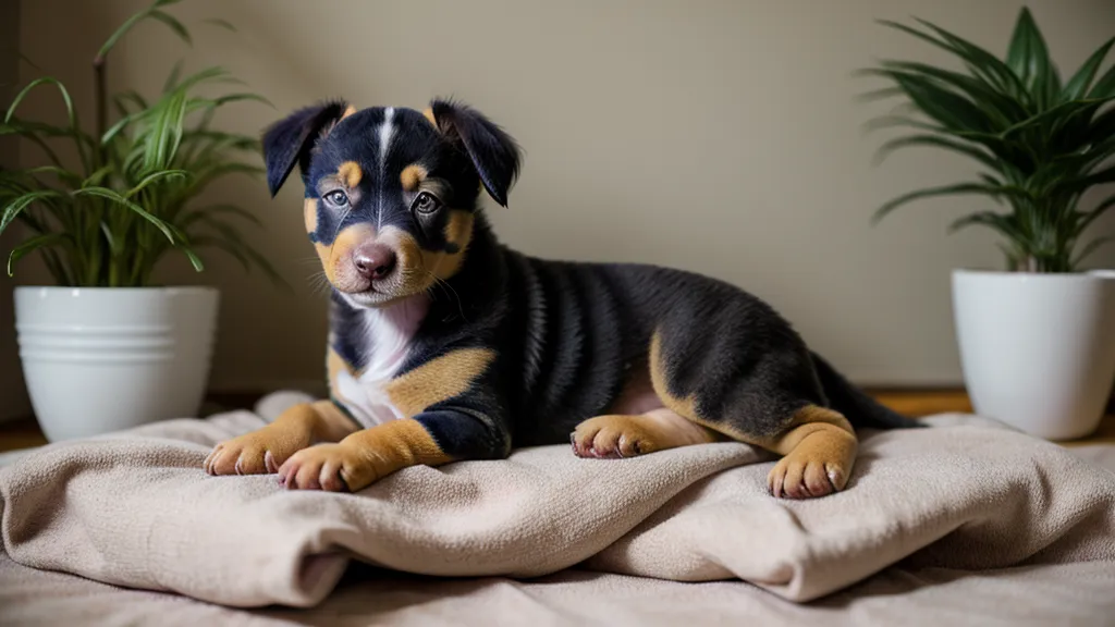 Welpenpfote auf dem Boden neben einem Laptop während eines Zoom-Seminars im Studium mit Hund