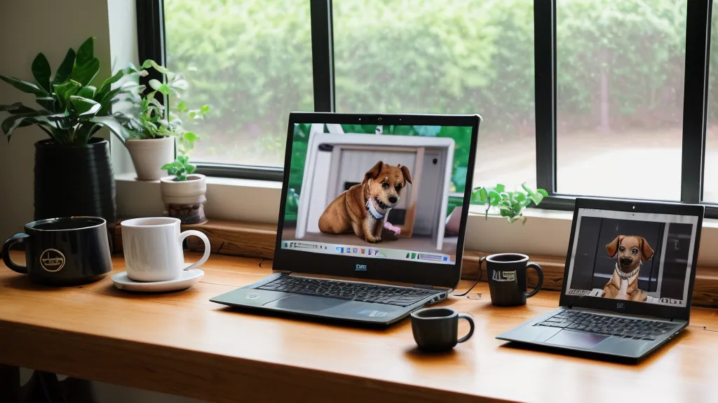 Laptop mit Online-Welpenkurs auf dem Schreibtisch einer Lehramtsstudentin