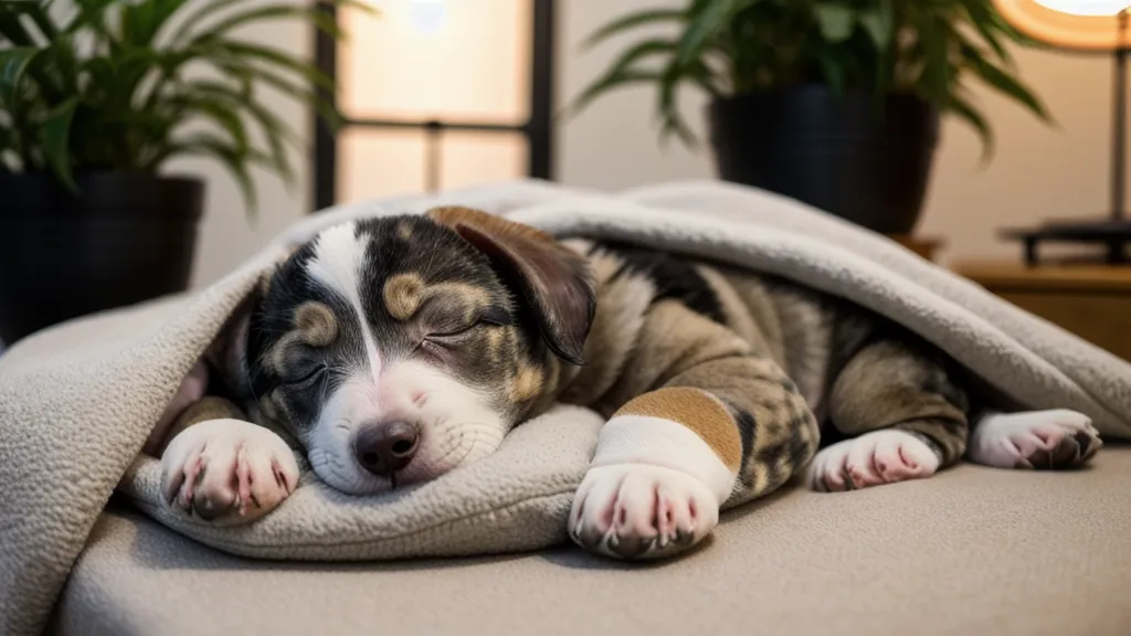 Ruhephase nach dem Spaziergang: Studentin sitzt mit Welpe auf der Treppe in der Altbauwohnung – Puppy-Blues-Alltag